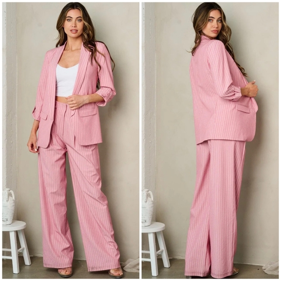 OVI Light Mauve Pinstripes 2-Piece Pants Set - Picture 2 of 8